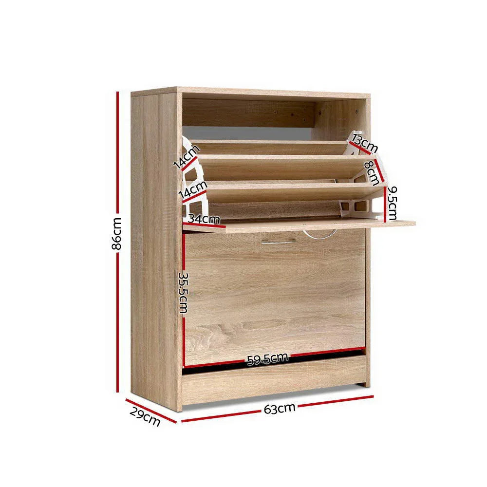 Artiss Shoe Rack Cabinet 24 Pairs 3-tier Wood Nina - Mekamart Australia