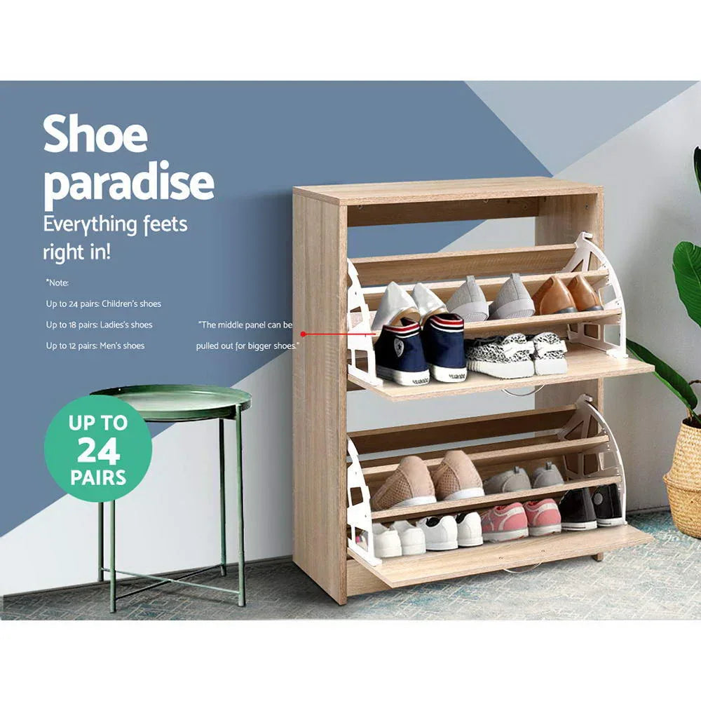 Artiss Shoe Rack Cabinet 24 Pairs 3-tier Wood Nina - Mekamart Australia