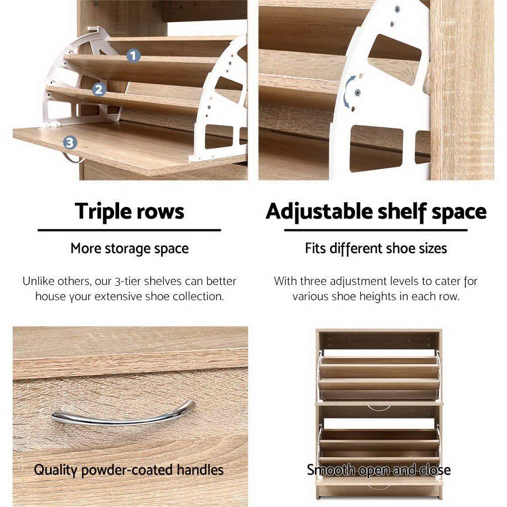 Artiss Shoe Rack Cabinet 24 Pairs 3-tier Wood Nina - Mekamart Australia
