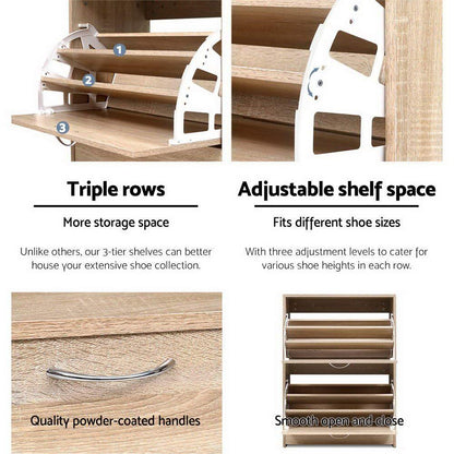 Artiss Shoe Rack Cabinet 24 Pairs 3-tier Wood Nina - Mekamart Australia
