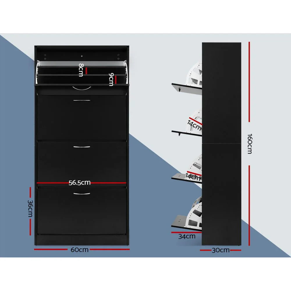 Artiss Shoe Rack Cabinet 60 Pairs 4 Doors - Black - Mekamart Australia
