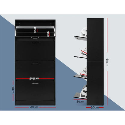 Artiss Shoe Rack Cabinet 60 Pairs 4 Doors - Black - Mekamart Australia