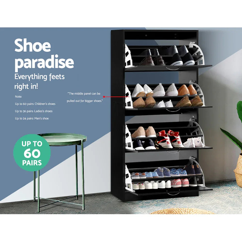 Artiss Shoe Rack Cabinet 60 Pairs 4 Doors - Black - Mekamart Australia