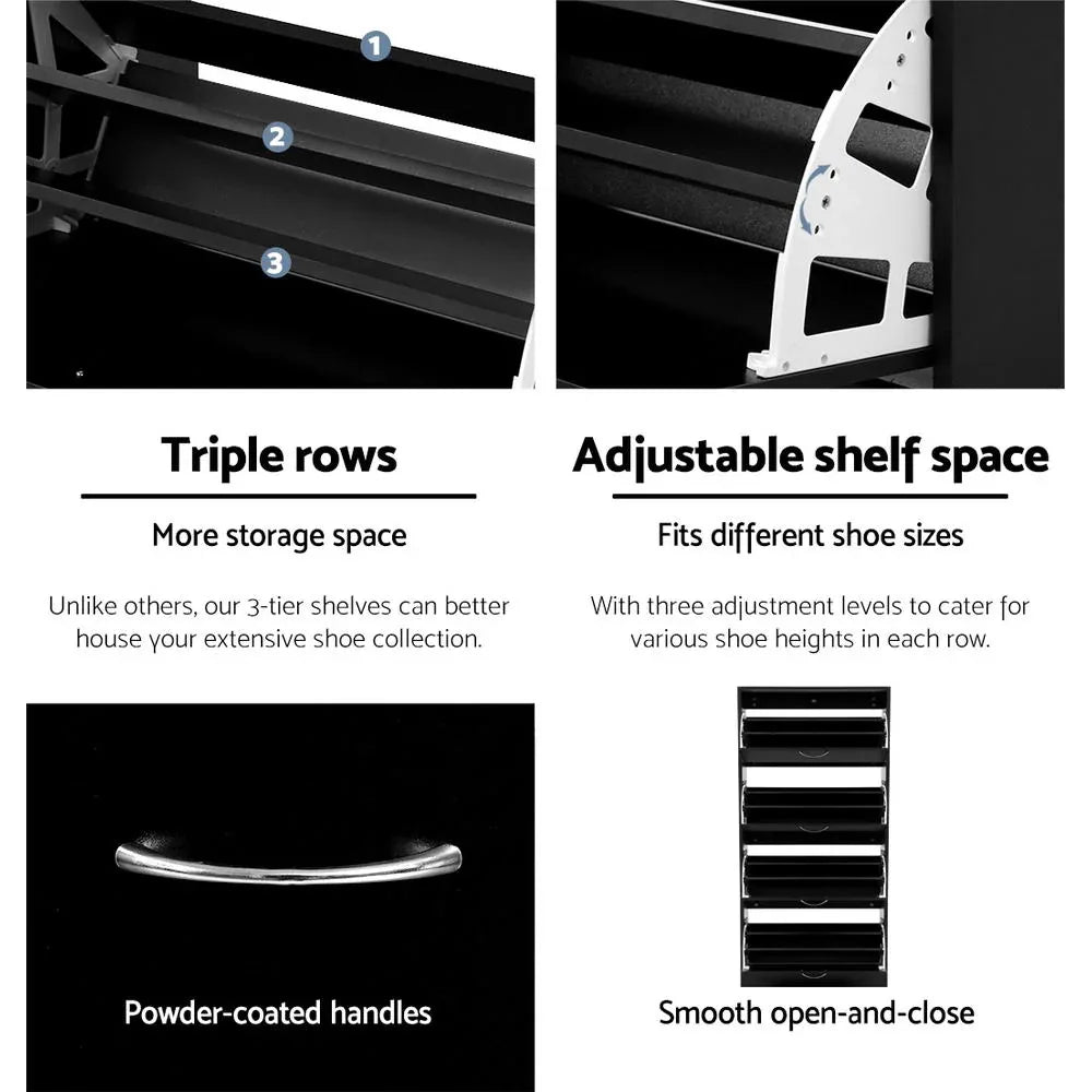 Artiss Shoe Rack Cabinet 60 Pairs 4 Doors - Black - Mekamart Australia