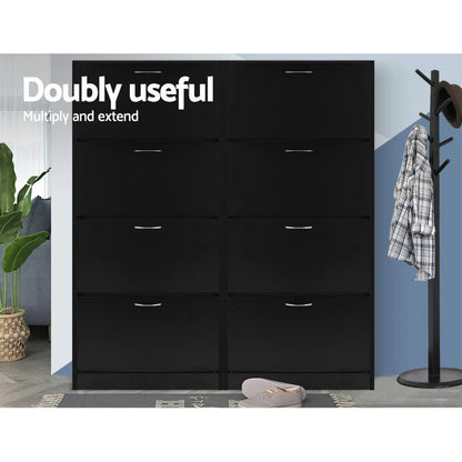 Artiss Shoe Rack Cabinet 60 Pairs 4 Doors - Black - Mekamart Australia