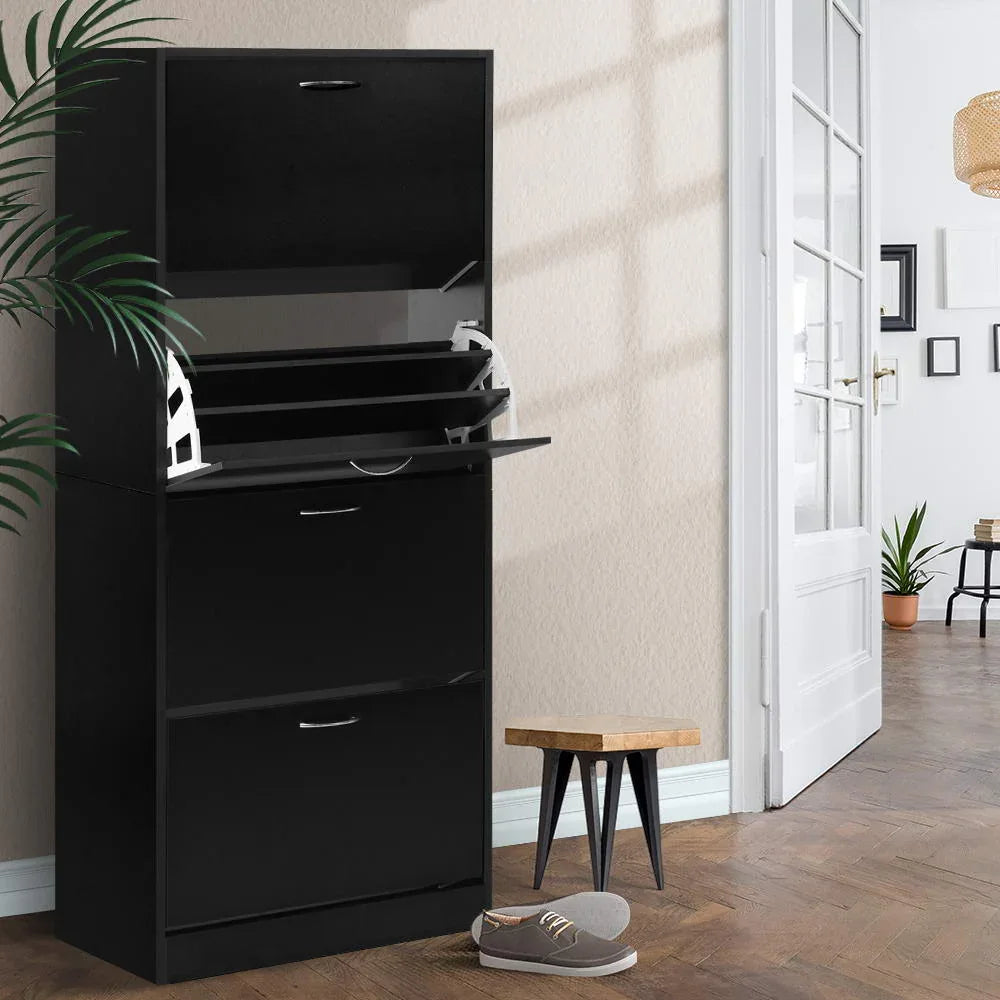 Artiss Shoe Rack Cabinet 60 Pairs 4 Doors - Black - Mekamart Australia