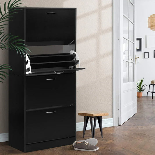 Artiss Shoe Rack Cabinet 60 Pairs 4 Doors - Black - Mekamart Australia