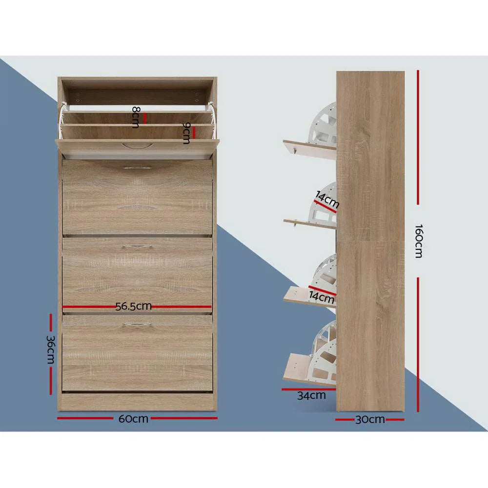 Artiss Shoe Rack Cabinet 60 Pairs 4 Doors - Wood - Mekamart Australia