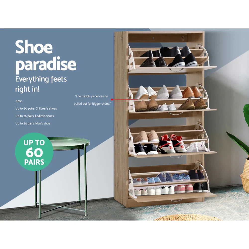 Artiss Shoe Rack Cabinet 60 Pairs 4 Doors - Wood - Mekamart Australia