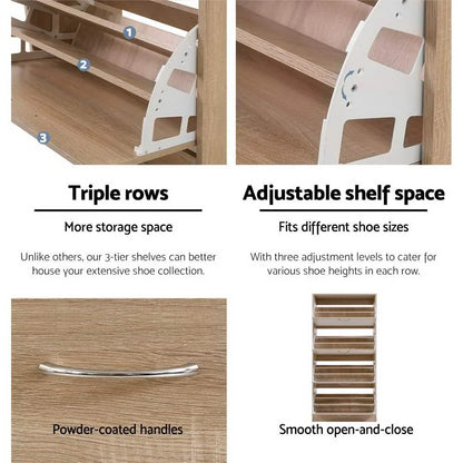 Artiss Shoe Rack Cabinet 60 Pairs 4 Doors - Wood - Mekamart Australia