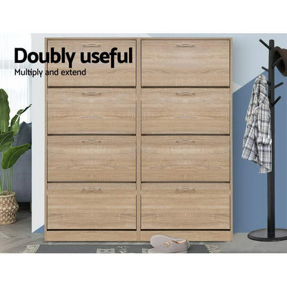 Artiss Shoe Rack Cabinet 60 Pairs 4 Doors - Wood - Mekamart Australia