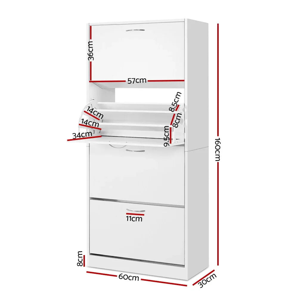 Artiss Shoe Rack Cabinet 60 Pairs 4 Doors - White - Mekamart Australia