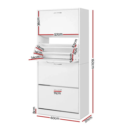 Artiss Shoe Rack Cabinet 60 Pairs 4 Doors - White - Mekamart Australia