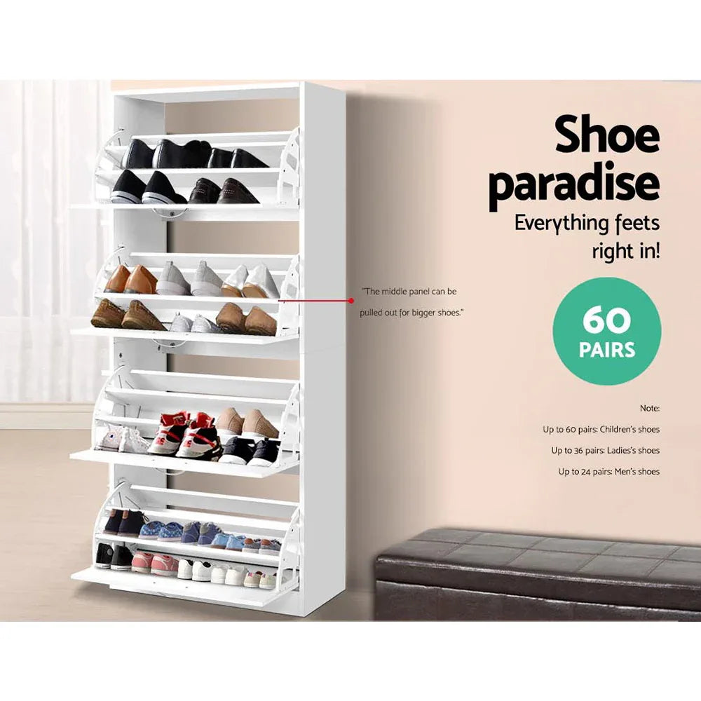 Artiss Shoe Rack Cabinet 60 Pairs 4 Doors - White - Mekamart Australia