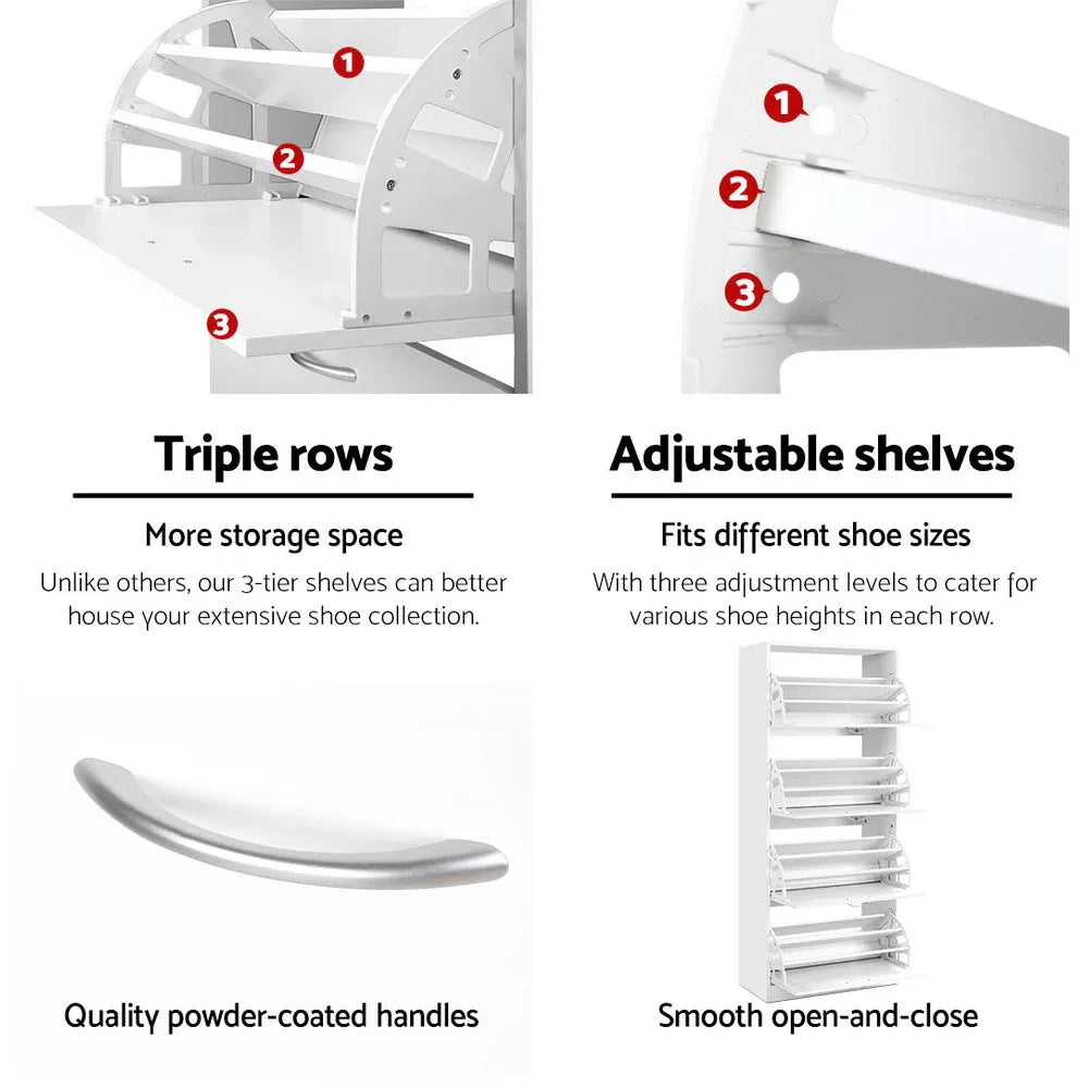 Artiss Shoe Rack Cabinet 60 Pairs 4 Doors - White - Mekamart Australia
