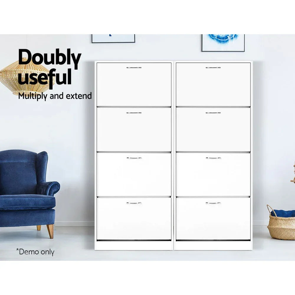 Artiss Shoe Rack Cabinet 60 Pairs 4 Doors - White - Mekamart Australia
