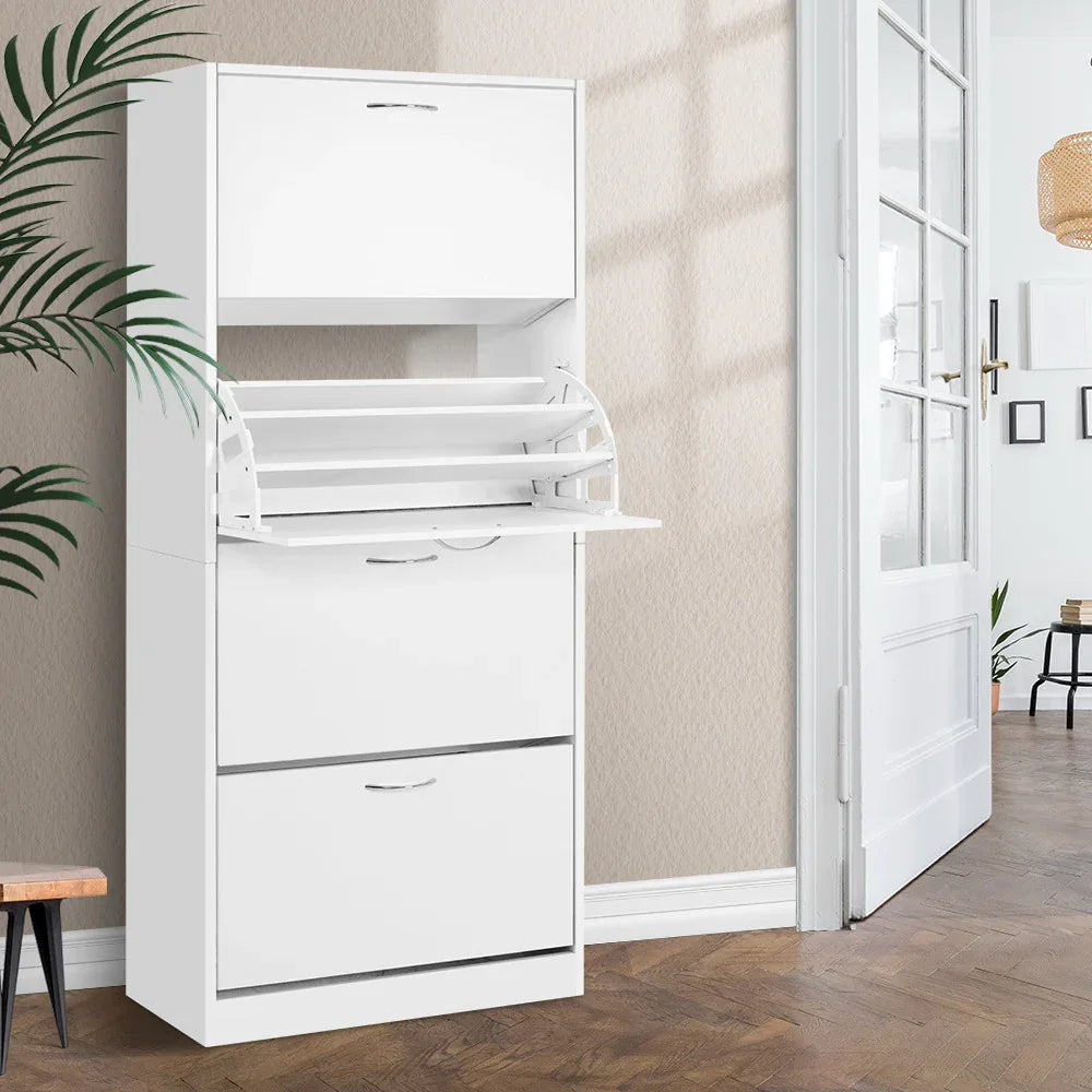 Artiss Shoe Rack Cabinet 60 Pairs 4 Doors - White - Mekamart Australia