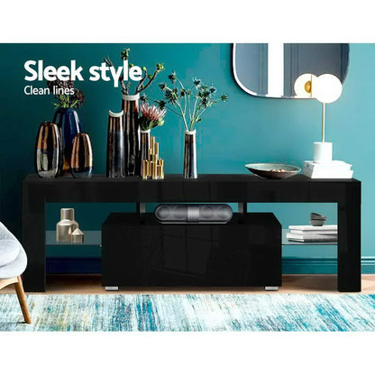 Artiss Entertainment Unit TV Cabinet LED 130cm Black Elo - Mekamart Australia