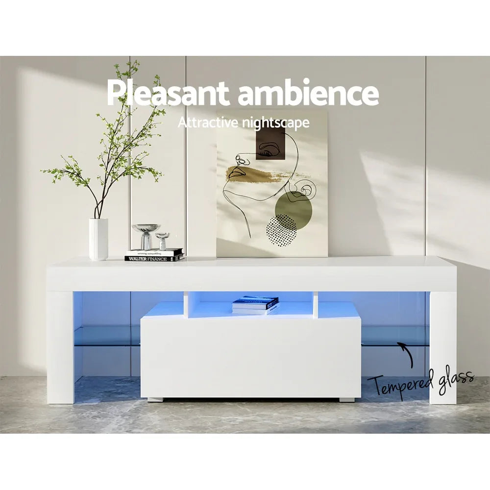 Artiss Entertainment Unit TV Cabinet LED 130cm White Elo - Mekamart Australia