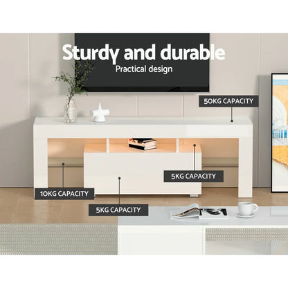 Artiss Entertainment Unit TV Cabinet LED 130cm White Elo - Mekamart Australia