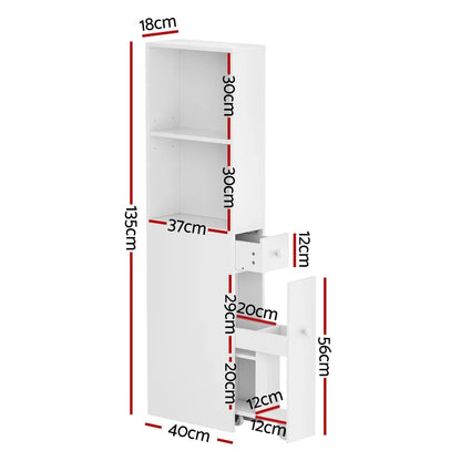 Artiss Bathroom Cabinet Storage Slim Organiser Drawer Toilet Corner 135cm White - Mekamart Australia