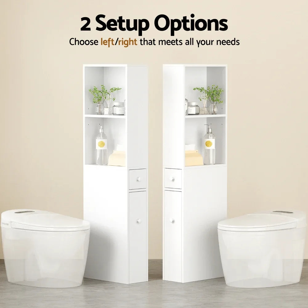 Artiss Bathroom Cabinet Storage Slim Organiser Drawer Toilet Corner 135cm White - Mekamart Australia