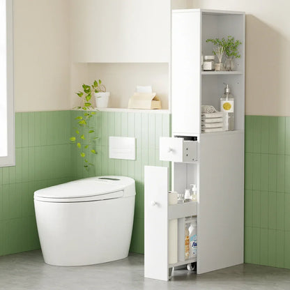Artiss Bathroom Cabinet Storage Slim Organiser Drawer Toilet Corner 135cm White - Mekamart Australia