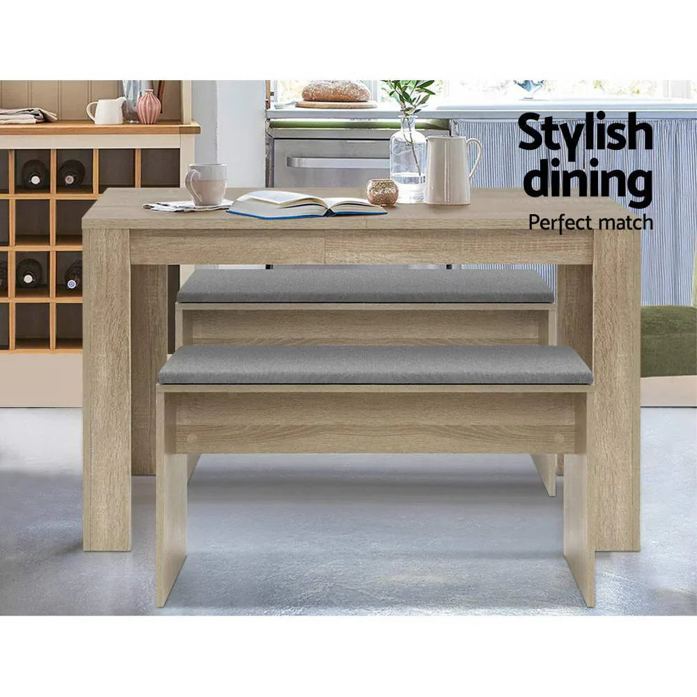 Artiss Dining Bench Upholstery Seat Wooden Chair Oak 90cm - Mekamart Australia