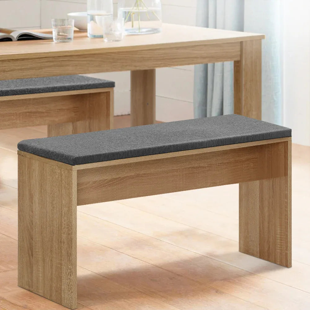 Artiss Dining Bench Upholstery Seat Wooden Chair Oak 90cm - Mekamart Australia