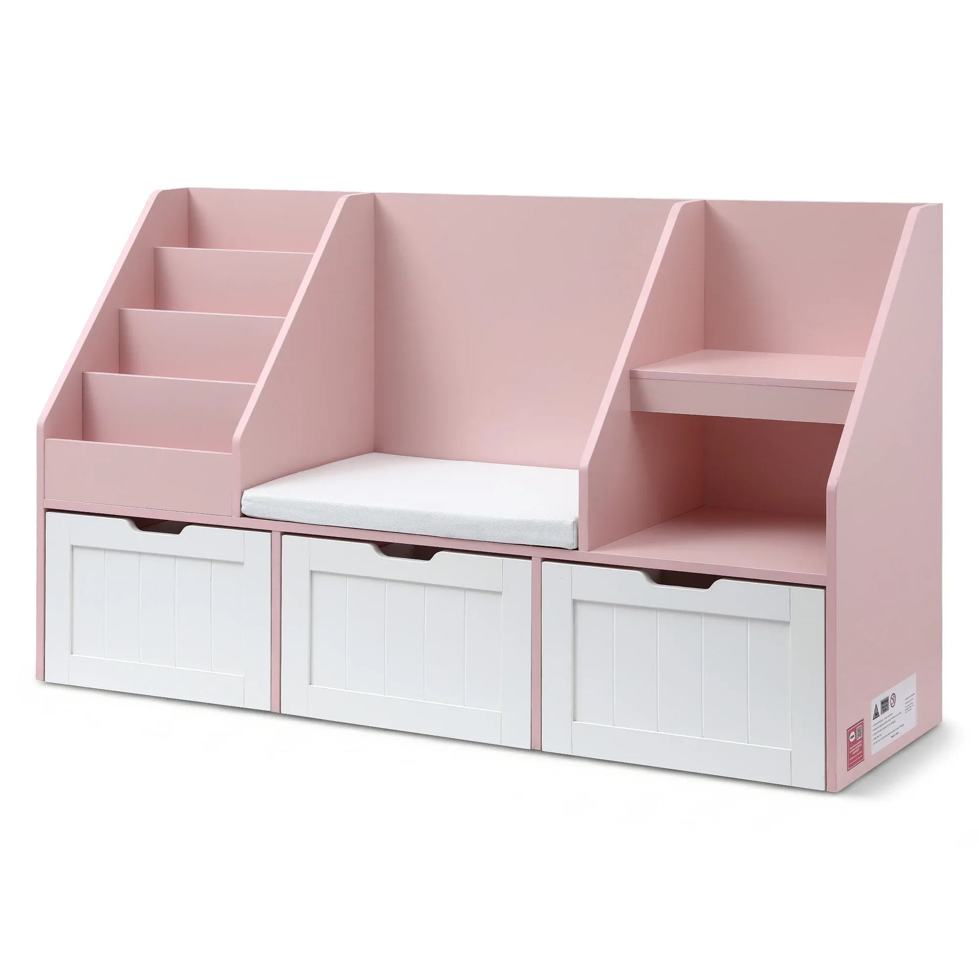 Keezi Kids Bookshelf Storage Organiser Toy Box Drawer Bench Seat Cabinet Pink - Mekamart Australia