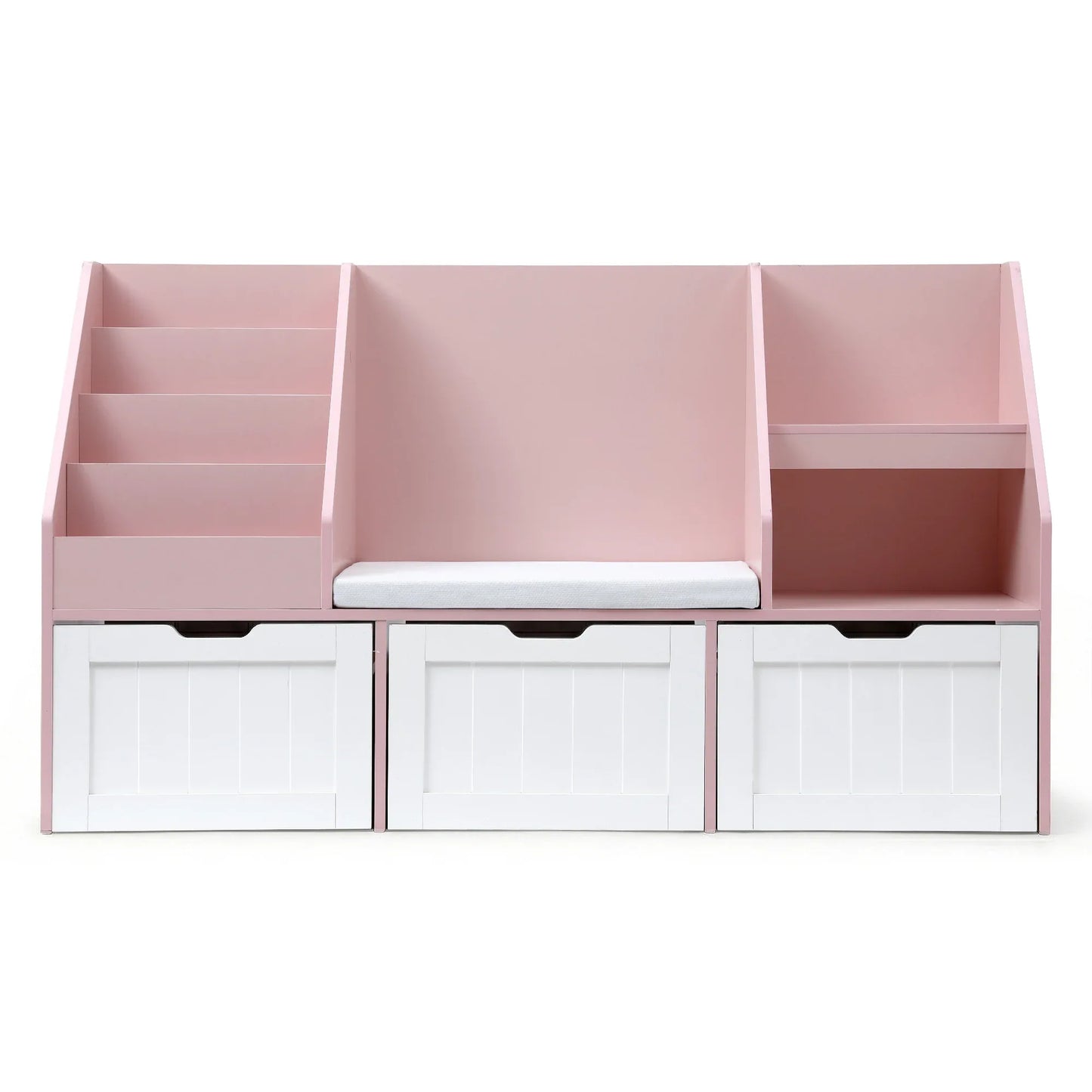 Keezi Kids Bookshelf Storage Organiser Toy Box Drawer Bench Seat Cabinet Pink - Mekamart Australia