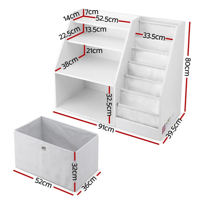 Keezi Kids Bookshelf Children Bookcase Organizer Storage Rack Display Drawer White - Mekamart Australia