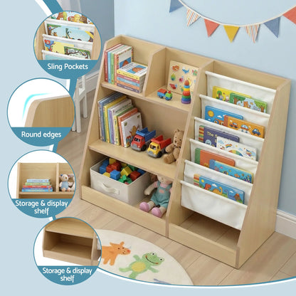Keezi Kids Bookshelf Wood Bookcase Children Storage Rack Display Shelves Holder - Mekamart Australia