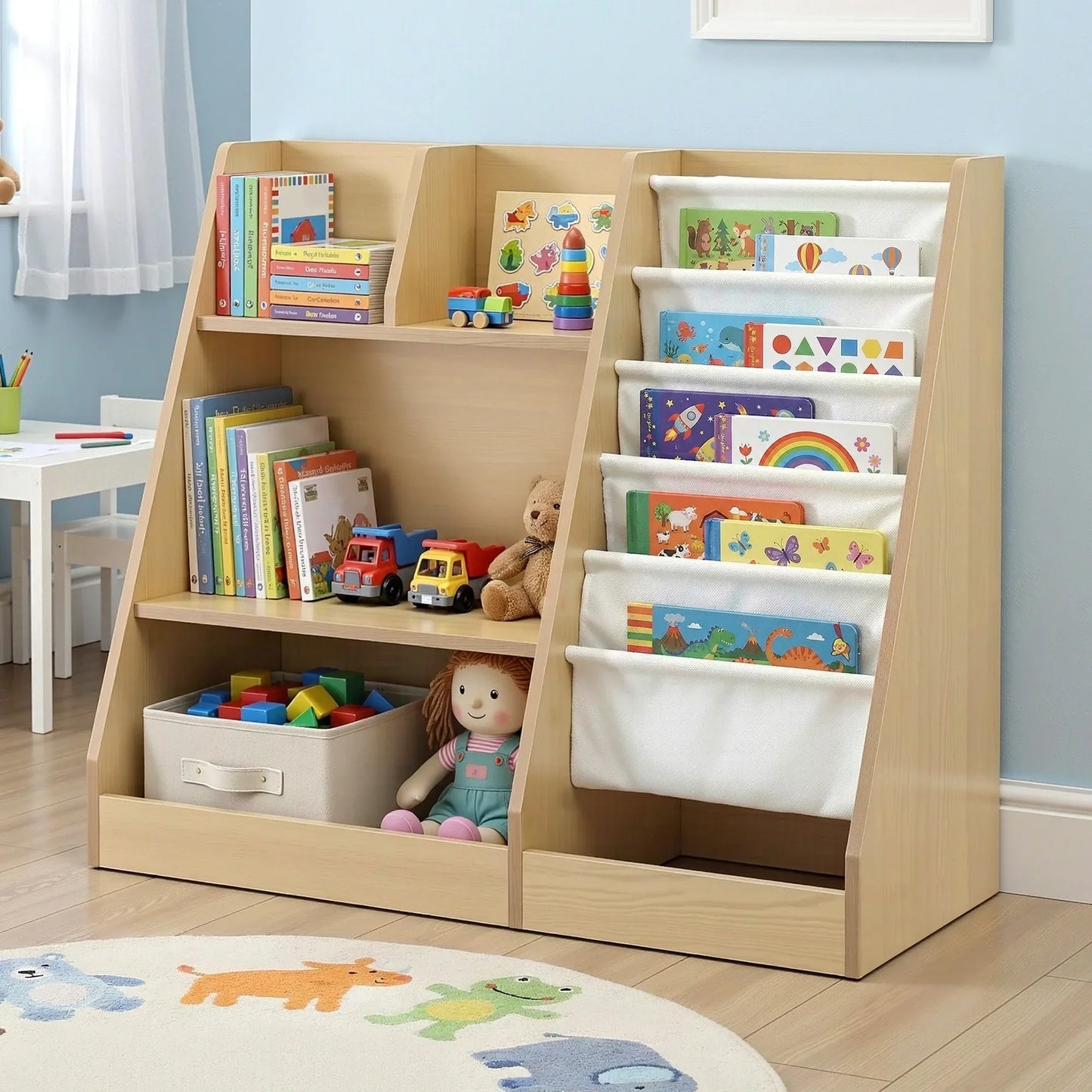 Keezi Kids Bookshelf Wood Bookcase Children Storage Rack Display Shelves Holder - Mekamart Australia