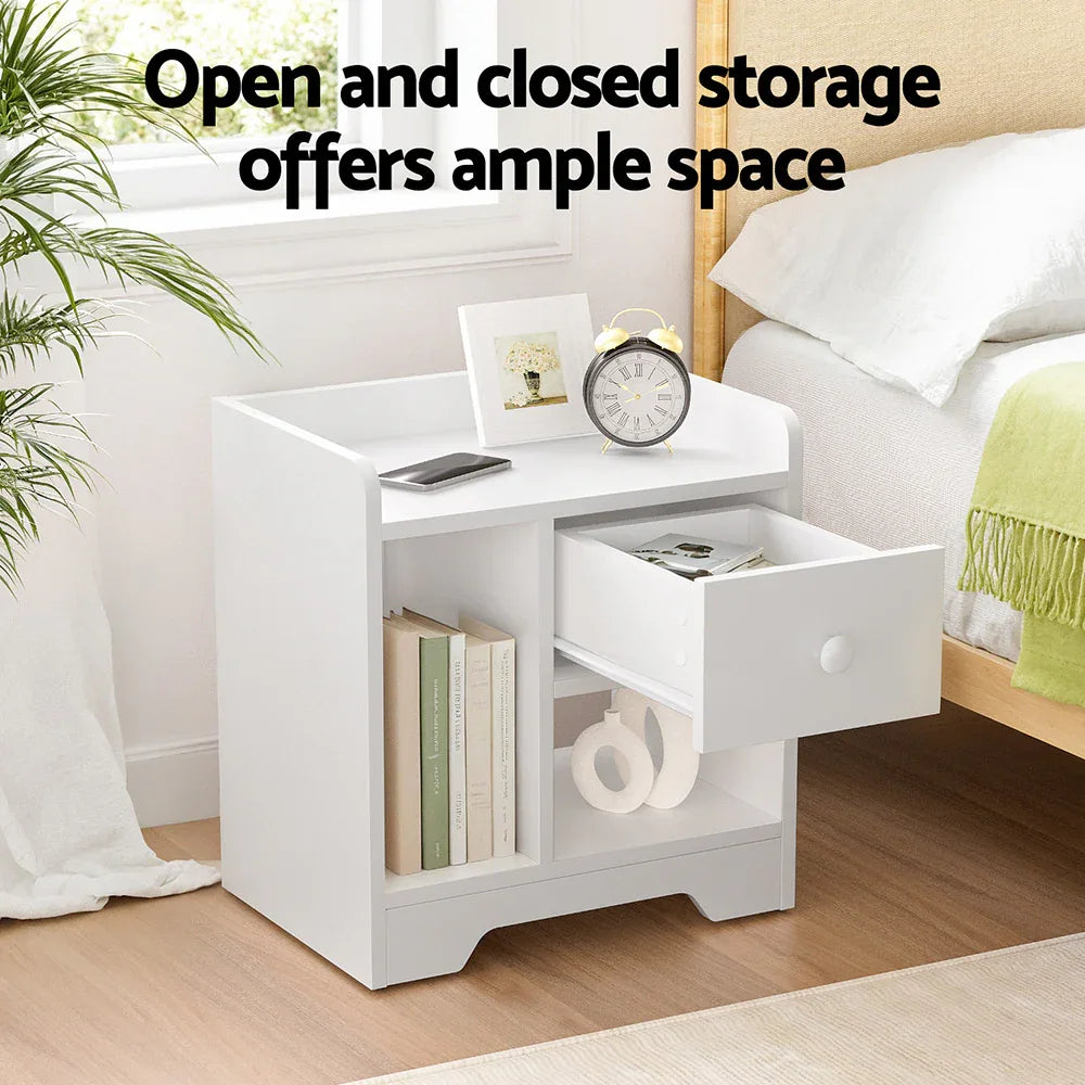 Artiss Bedside Table Drawer Nightstand Side End Table Storage Open Shelf White - Mekamart Australia