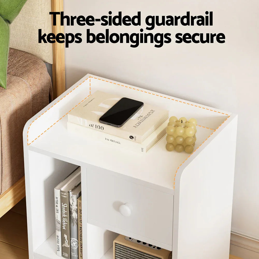 Artiss Bedside Table Drawer Nightstand Side End Table Storage Open Shelf White - Mekamart Australia