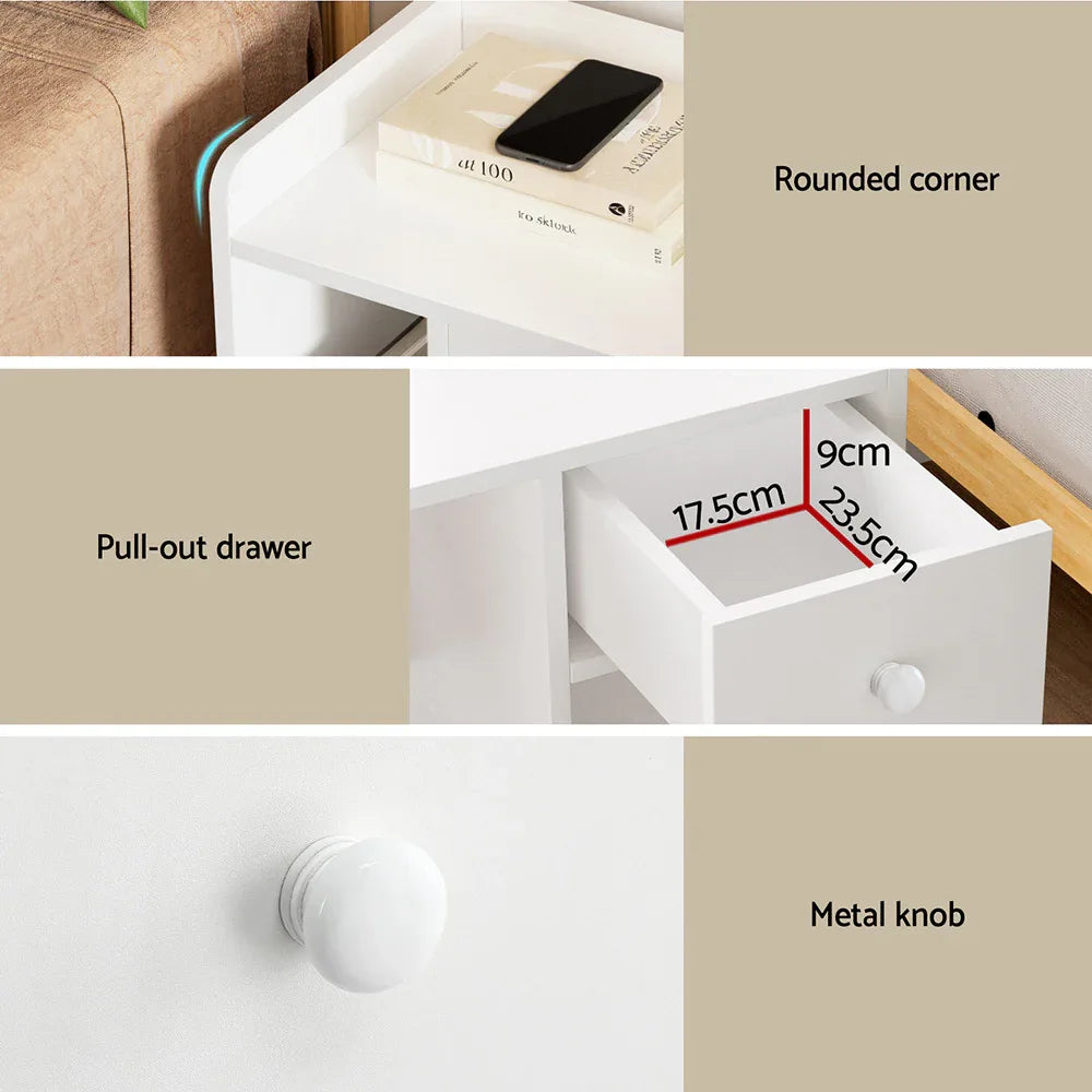 Artiss Bedside Table Drawer Nightstand Side End Table Storage Open Shelf White - Mekamart Australia