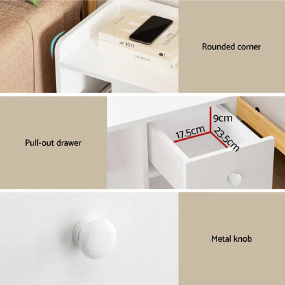 Artiss Bedside Table Drawer Nightstand Side End Table Storage Open Shelf White - Mekamart Australia