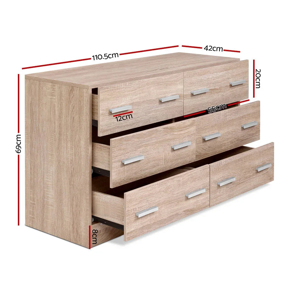 Artiss 6 Chest of Drawers - VEDA Pine - Mekamart Australia