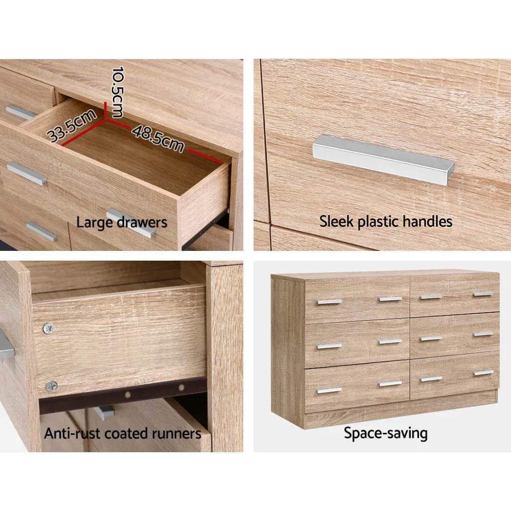Artiss 6 Chest of Drawers - VEDA Pine - Mekamart Australia
