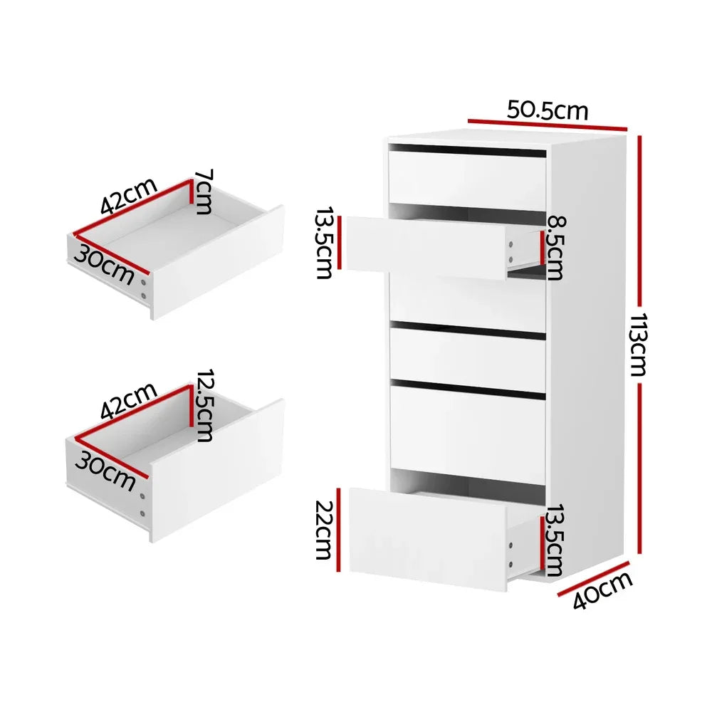 Artiss 6 Chest of Drawers Dresser Tallboy White - Mekamart Australia