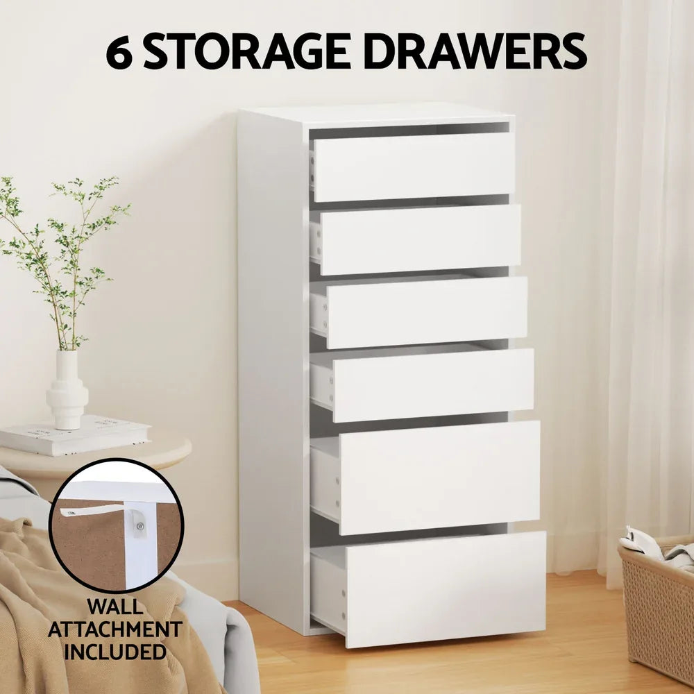 Artiss 6 Chest of Drawers Dresser Tallboy White - Mekamart Australia