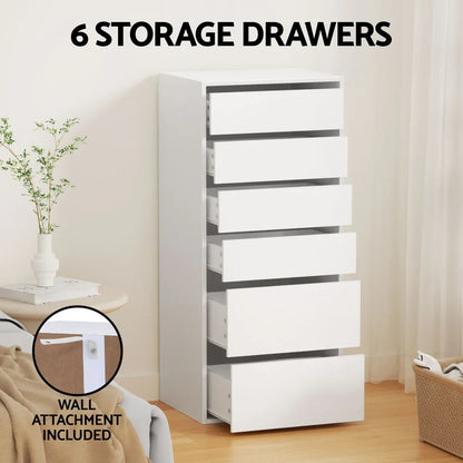 Artiss 6 Chest of Drawers Dresser Tallboy White - Mekamart Australia