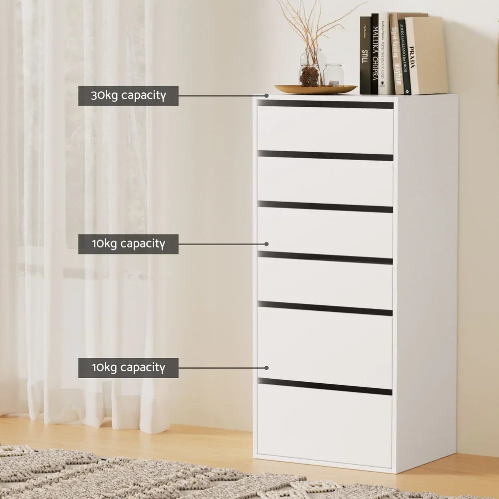 Artiss 6 Chest of Drawers Dresser Tallboy White - Mekamart Australia