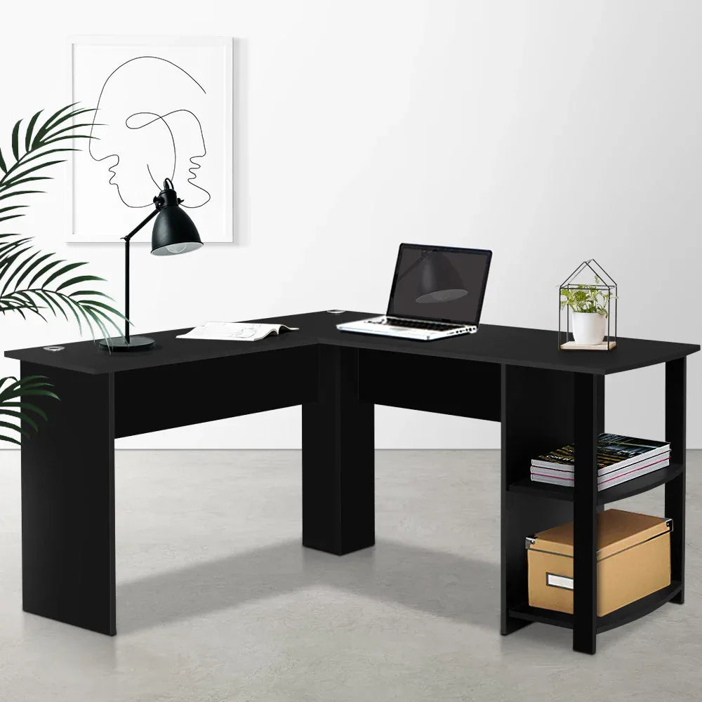 Artiss Computer Desk Shelf L-Shape Black 136CM - Mekamart Australia