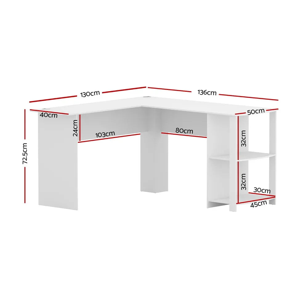 Artiss Computer Desk Shelf L-Shape White 136CM - Mekamart Australia
