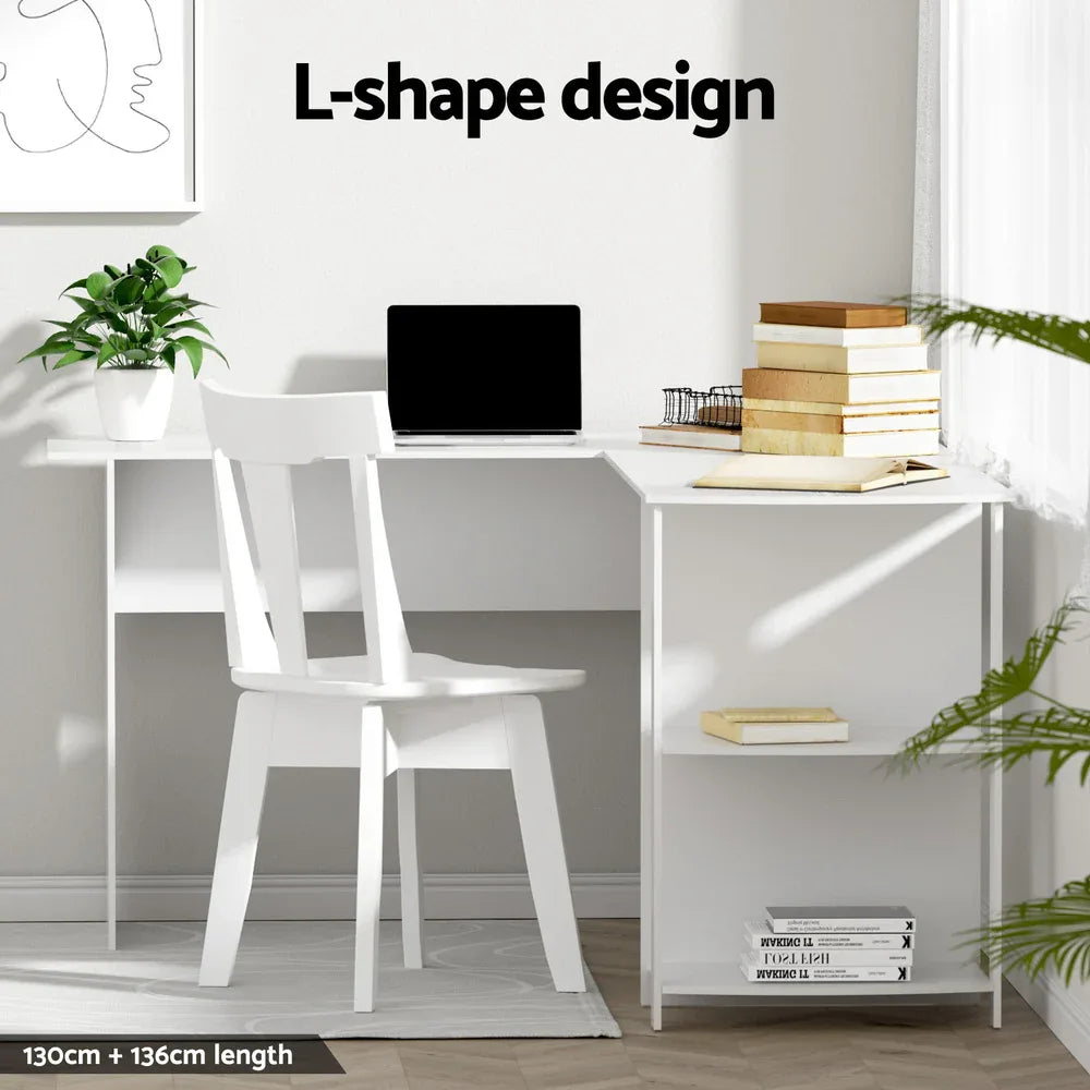 Artiss Computer Desk Shelf L-Shape White 136CM - Mekamart Australia
