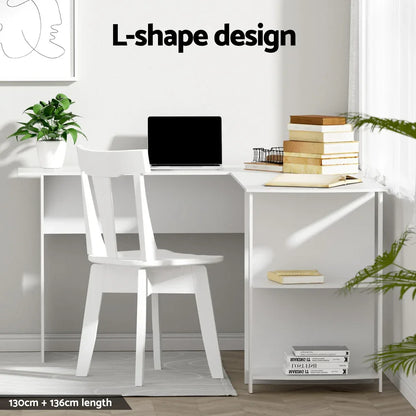 Artiss Computer Desk Shelf L-Shape White 136CM - Mekamart Australia
