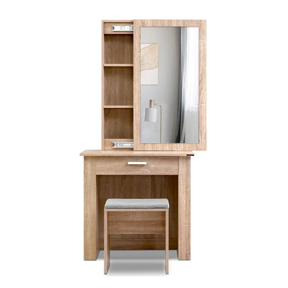 Artiss Dressing Table Stool Set Sliding Mirror Oak Demi - Mekamart Australia
