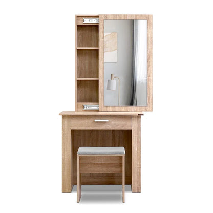 Artiss Dressing Table Stool Set Sliding Mirror Oak Demi - Mekamart Australia